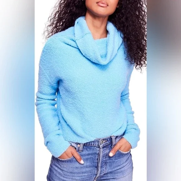 Free People Women's Stormy Cowl Neck Pullover, Size M, Blue - Picture 4 of 10
